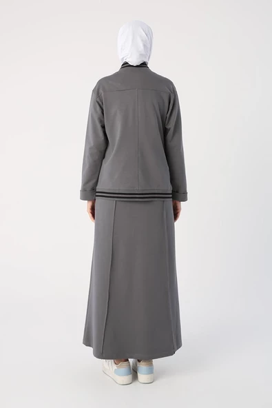 Duman-Çizgili Ribanaları Etekli Kısa Hırkalı Takım - Resim 4