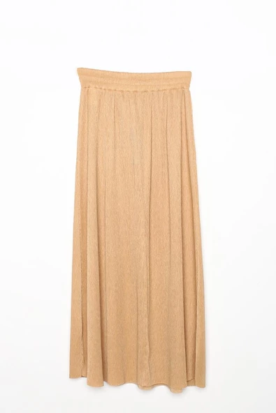 Bej-Pliseli Yırtmaç Detaylı Bluzlu Etekli Takım - Resim 6