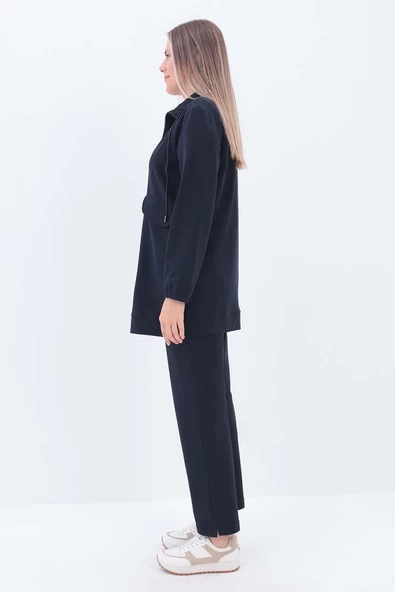 Lacivert-Kordonlu Kapak Cepli Eşofman Takımı - Resim 3