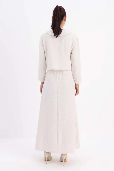 Beyaz-Taşlı Düğmeli Cepli Tüvit Etekli Takım - Resim 5