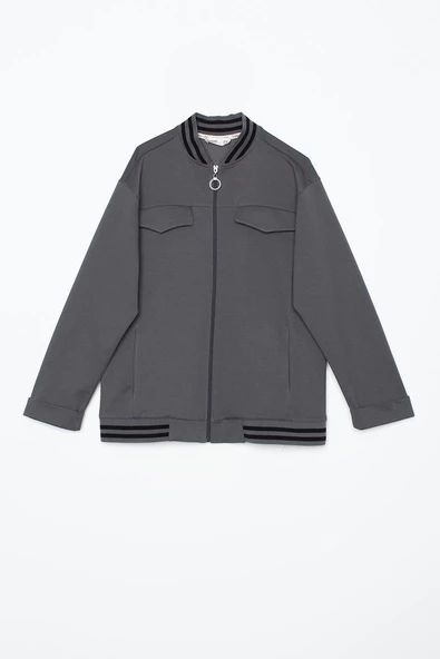 Duman-Çizgili Ribanaları Etekli Kısa Hırkalı Takım - Resim 8