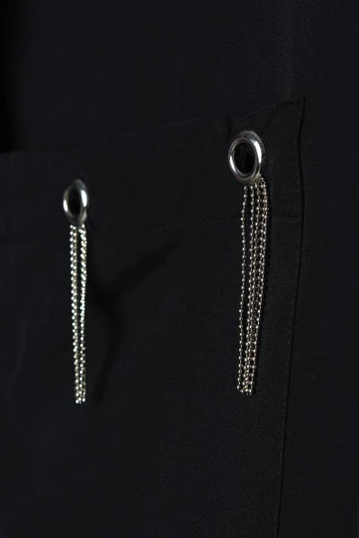 Siyah-Büyük Cepli Kuşgözlü Oversize Gömlek - 5