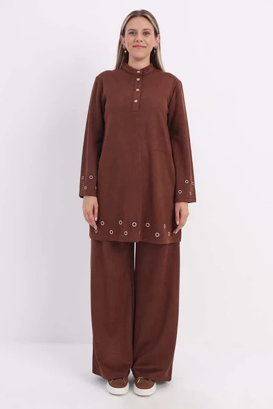 Kahve-Kuşgözlü Pantolonlu Takım - Resim 2