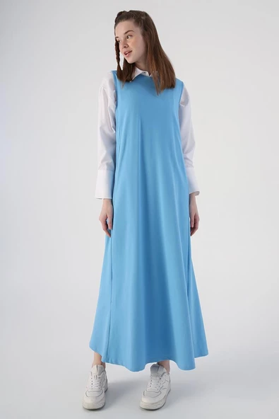 Mavi-Fermuarlı Kısa Hırkalı Kolsuz Elbiseli Takım - Resim 5