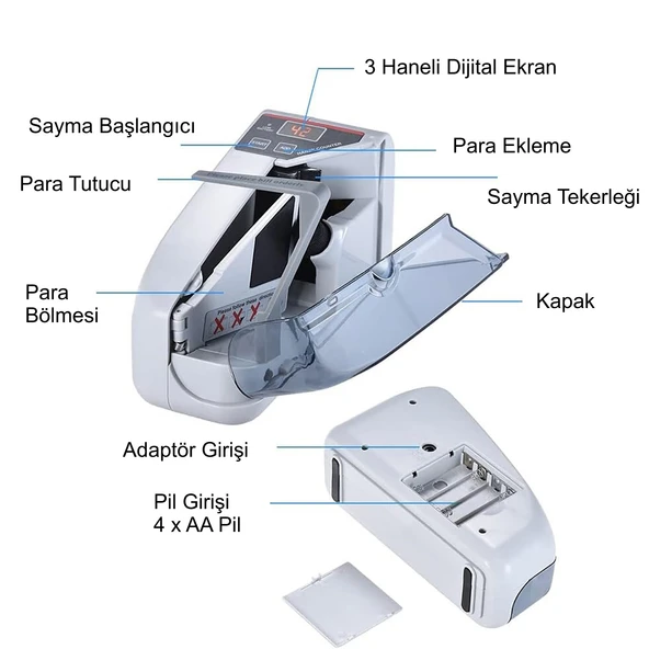 HyMark Kağıt Para Sayma Makinesi Mini Taşınabilir UV Lamba Sahte Para Kontrol - 3