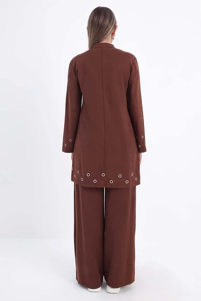 Kahve-Kuşgözlü Pantolonlu Takım - Resim 4