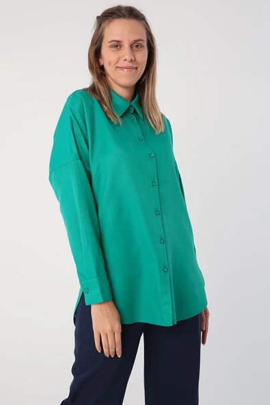Zümrüt-Oversize Basic Gömlek - 2