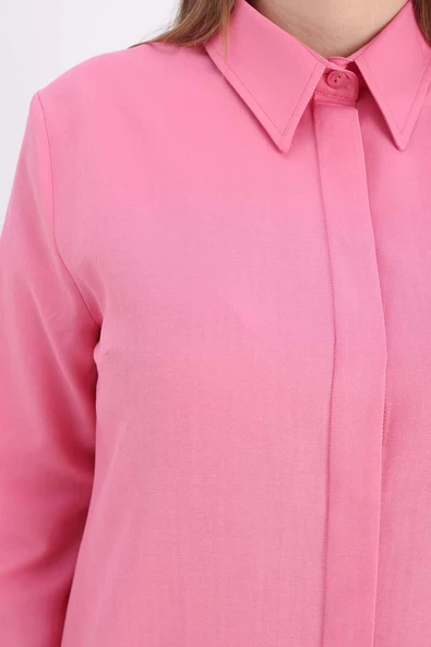 Pembe-Gizli Patlı Uzun Gömlek - 5