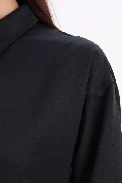 Siyah-ÖNDEN VE ARKADAN DÜĞMELİ GÖMLEK TUNİK - 6