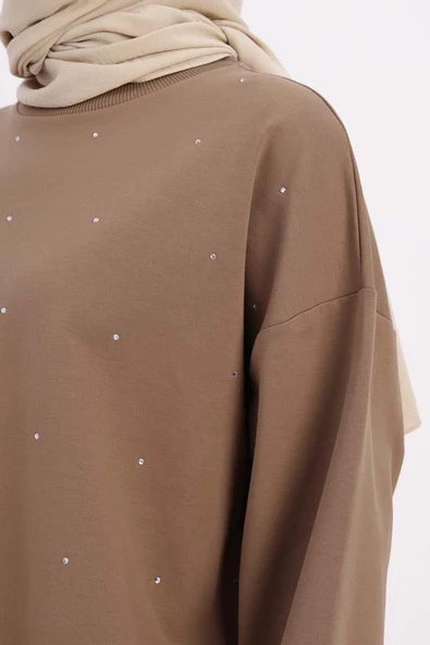 Vizon-Taşlı Sweat Tunik - 5
