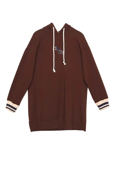 Acı Kahve-NAKIŞLI MANŞETİ RİBANALI SWEAT TUNİK - 6