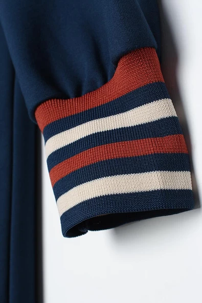 Koyu İndigo-İki Renkli Kapüşonlu Sweat Tunik - 5