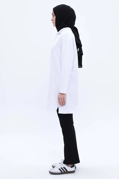 Beyaz-Rahat Kalıp Likralı Sweat - Resim 3