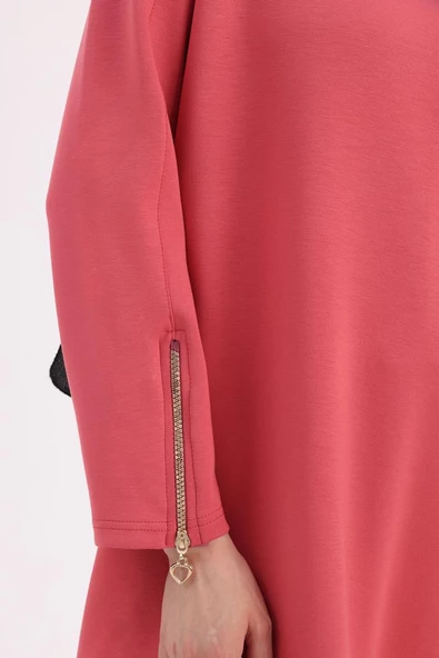 Açık Gül-Kolu Fermuarlı Tunik - 5