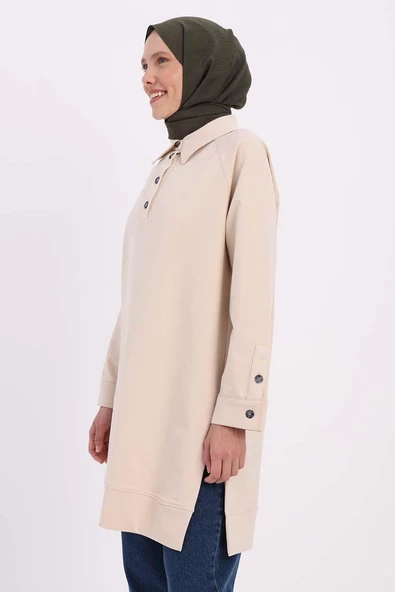 Taş-GÖMLEK YAKA YARIM PATLI YIRTMAÇLI TUNİK ürün görseli 1