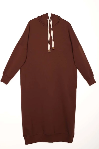 Kahve-Kuşgözlü Kapüşonlu Cepli Sweat Tunik - Resim 7