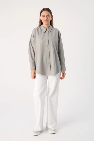 Gri01-Oversize Basic Gömlek - Resim 4