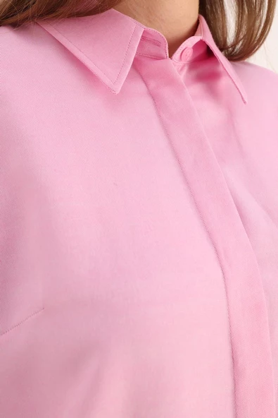 Pembe-Basic Gizli Patlı Gömlek - Resim 5