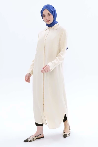 Ekru-Gizli Patlı Gömlek Tunik ürün görseli