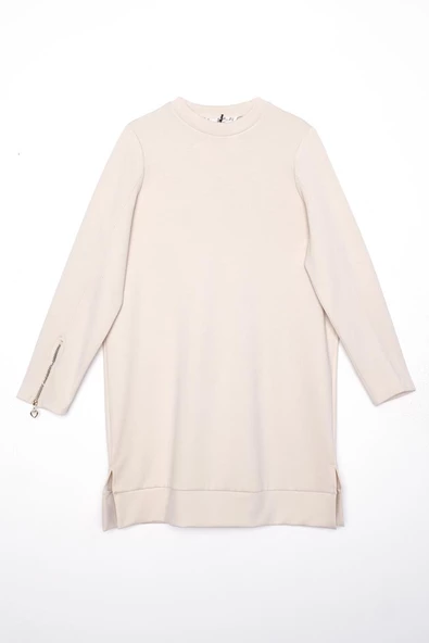 Açık Bej-Kolu Fermuarlı Tunik - Resim 7