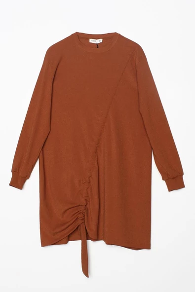 Taba-Büzgülü Bağlama Detaylı Bisiklet Yaka Likralı Tunik - Resim 6