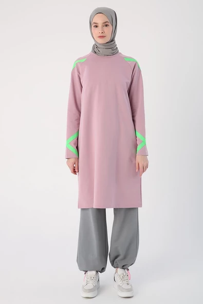 Soft Lila-Neon Şerit Detaylı Sweat Tunik - 2