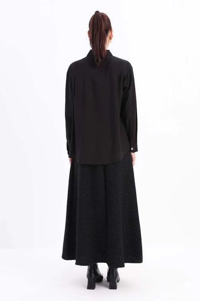 Siyah-KÖŞE MANŞET DETAYLI ŞIK DÜĞMELİ GÖMLEK - Resim 4