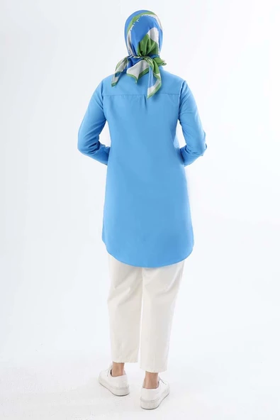 Turkuaz-Gizli Patlı Gömlek Tunik - Resim 4