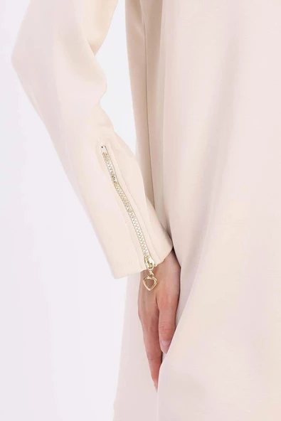 Açık Bej-Kolu Fermuarlı Tunik - Resim 5