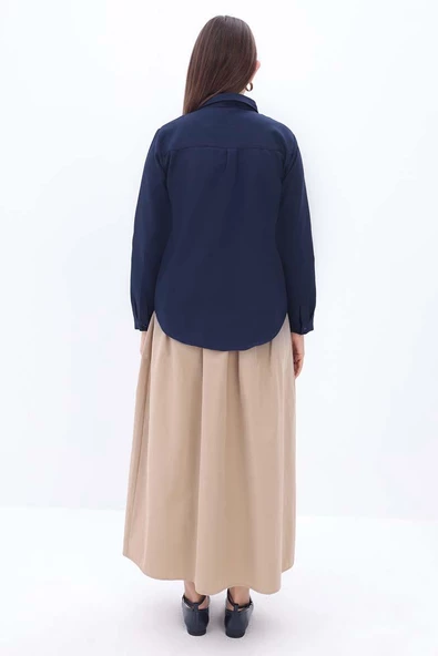 Lacivert-Pamuklu Gizli Patlı Gömlek - Resim 4