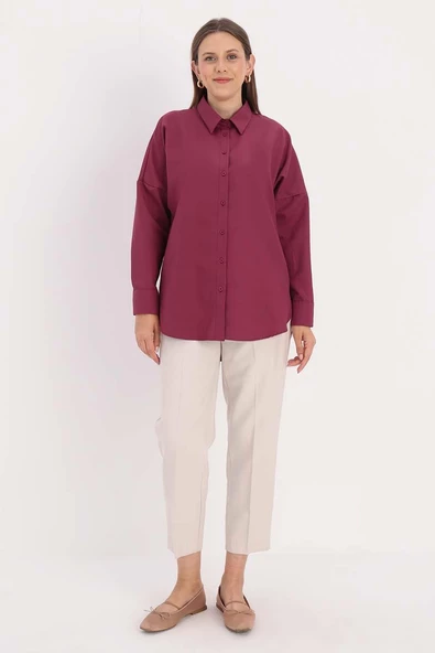 Gül Kurusu-Oversize Basic Gömlek - 2