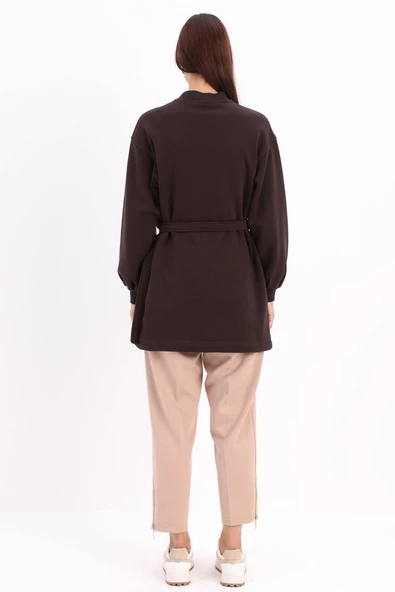 Acı Kahve-Pamuklu Kuşaklı Sweat Tunik - Resim 4