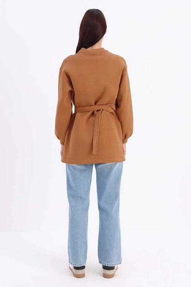 Kiremit-Pamuklu Kuşaklı Sweat Tunik - 3