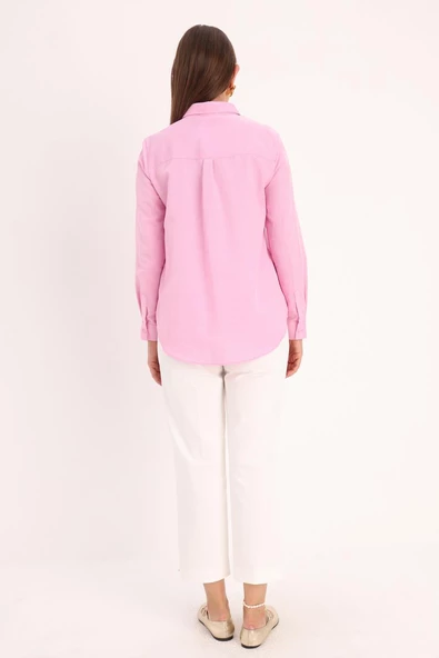 Pembe-Basic Gizli Patlı Gömlek - Resim 4