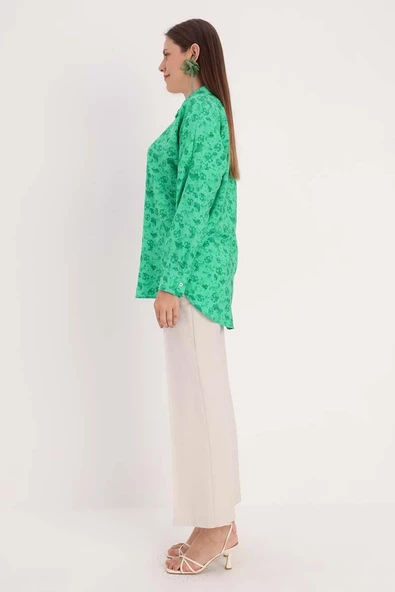 Yeşil-Koyu Yeşil-Oversize Gömlek - Resim 3