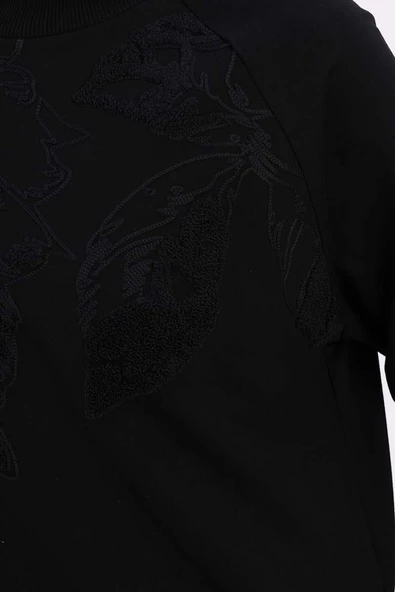 Siyah-NAKIŞLI PİLİKAŞELİ SWEAT TUNİK - 5