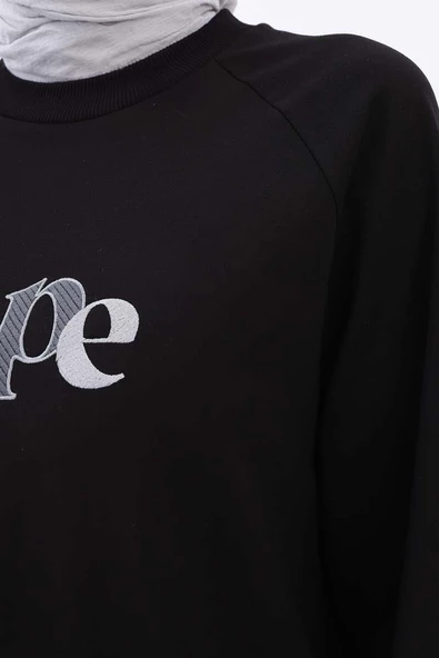 Siyah-YANDAN GARNİ YIRTMAÇLI SWEAT TUNİK - Resim 5