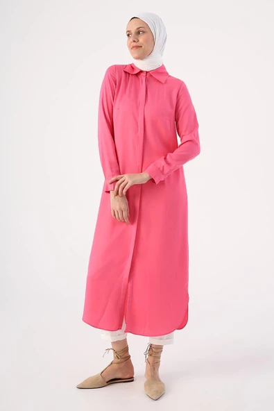Koyu Pembe01-Gizli Patlı Gömlek Tunik