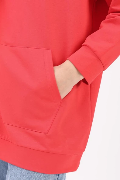 Nar Çiçeği-Kapüşonlu Sweat Tunik - 5