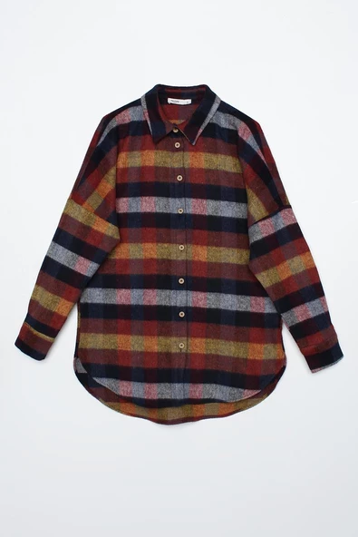 Lacivert-Kiremit-Oversize Oduncu Gömlek - Resim 6