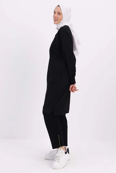Siyah-NAKIŞLI PİLİKAŞELİ SWEAT TUNİK - 3