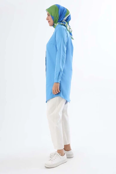Turkuaz-Gizli Patlı Gömlek Tunik - Resim 3