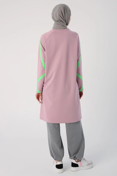 Soft Lila-Neon Şerit Detaylı Sweat Tunik - 4