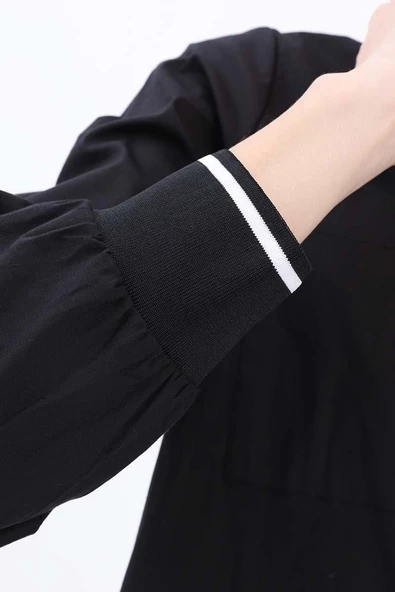 Siyah-MANŞETİ RİBANALI BÜYÜK CEPLİ GÖMLEK - Resim 5