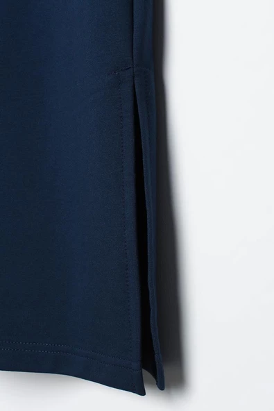 Koyu İndigo-İki Renkli Kapüşonlu Sweat Tunik - 6