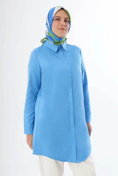 Turkuaz-Gizli Patlı Gömlek Tunik ürün görseli