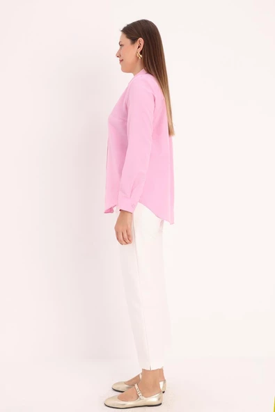 Pembe-Basic Gizli Patlı Gömlek - Resim 3
