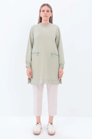 Defne-FERMUAR CEPLİ YIRTMAÇLI SWEAT TUNİK - Resim 2