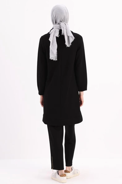 Siyah-Yakası Zincir Nakışlı Tunik - Resim 4