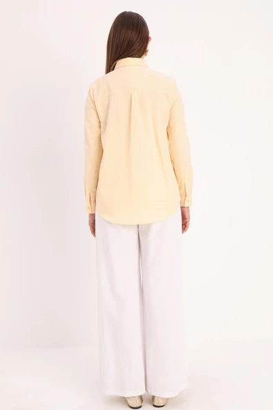 Sarı-Basic Gizli Patlı Gömlek - Resim 4
